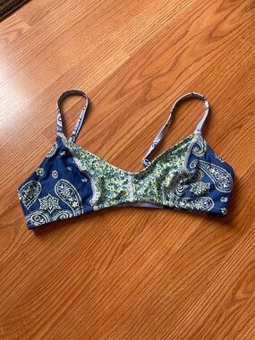 aerie Blue Floral-Print Scoop Bikini Top